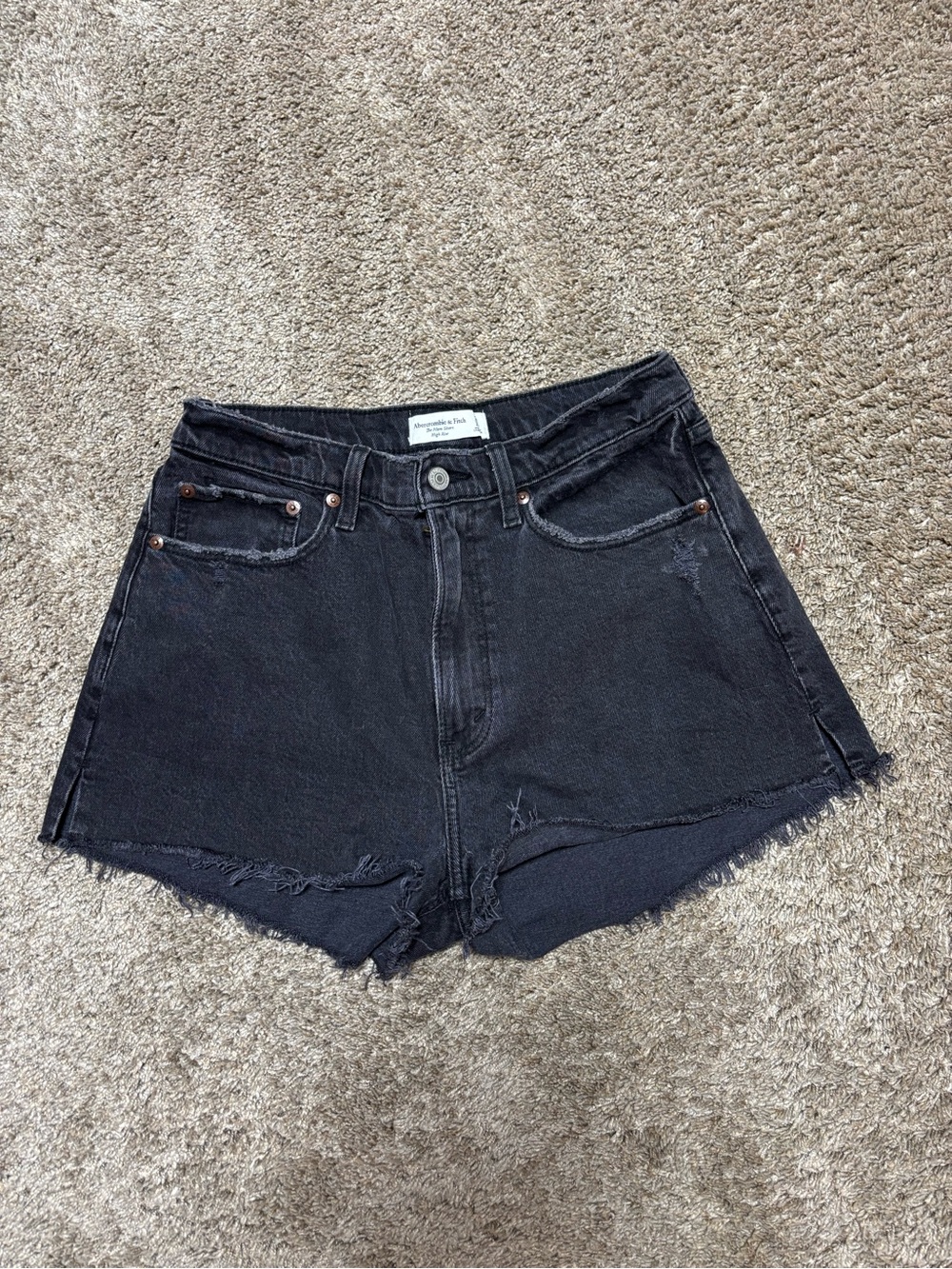 Abercrombie & Fitch Black Distressed High-Rise Denim Shorts